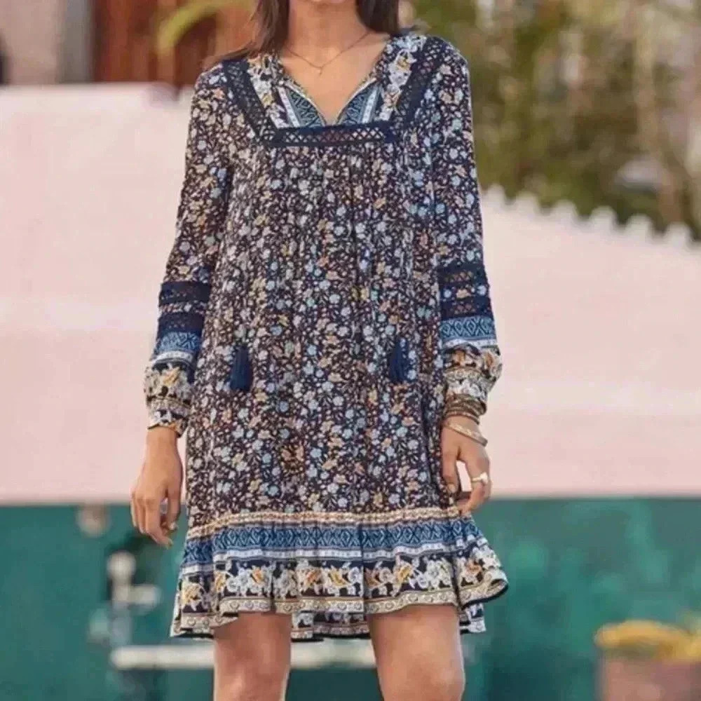 Sundance Simona Boho Floral Print Peasant Dress